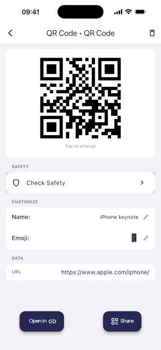 A scan result with the Check Safety button