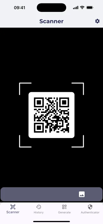 The scanner screen with a QR code inside the viewfinder